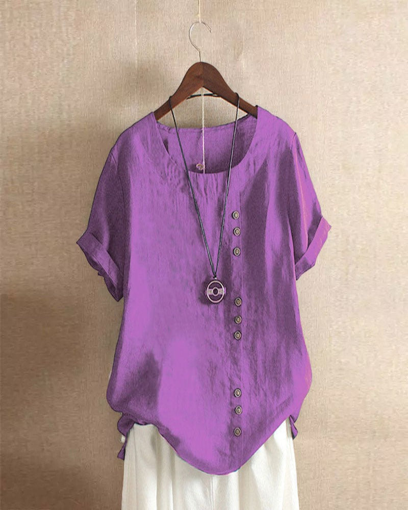 Women's Casual Short Sleeve Linen Blouse for Summer