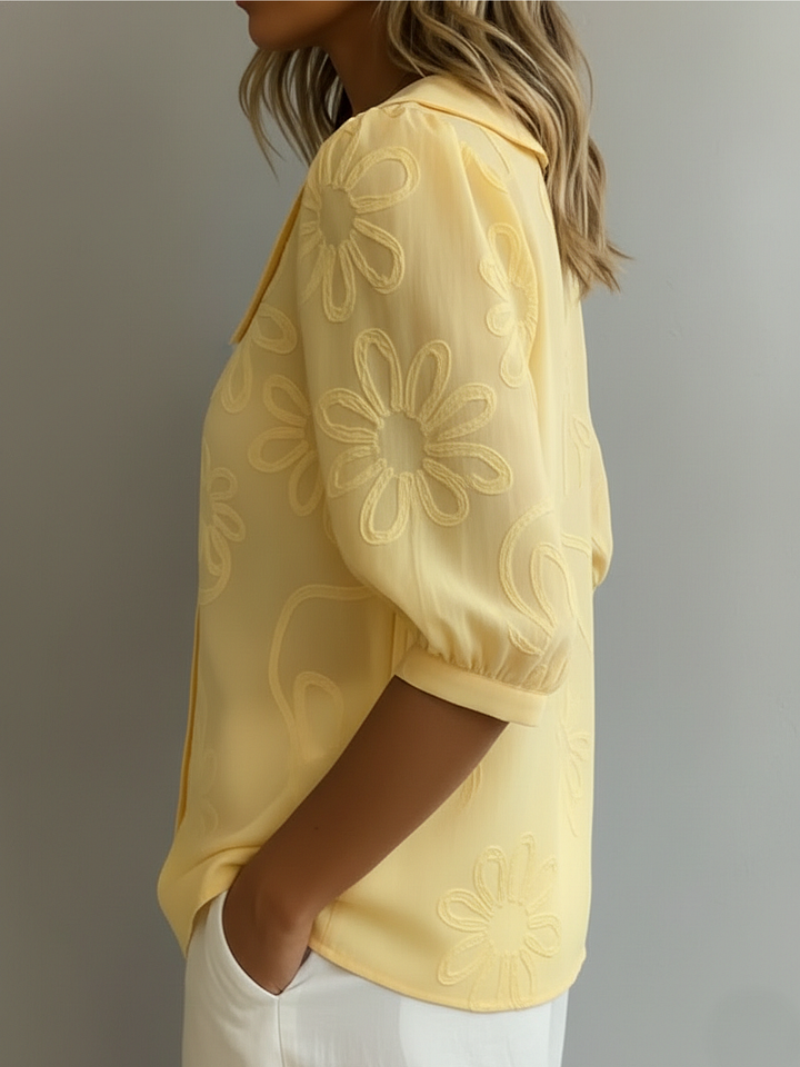 Women's Button-Down Floral Blouse | Half Sleeve