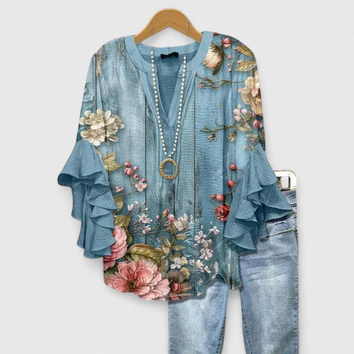 Women's Bohemian Ruffle Sleeve Blouse | V-Neck