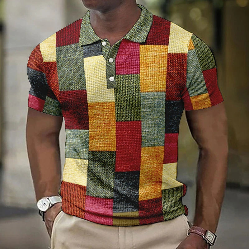 Men's Short Sleeve Color Block Polo Shirt