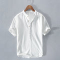 Men's Short Sleeve Linen Shirt with Mandarin Collar