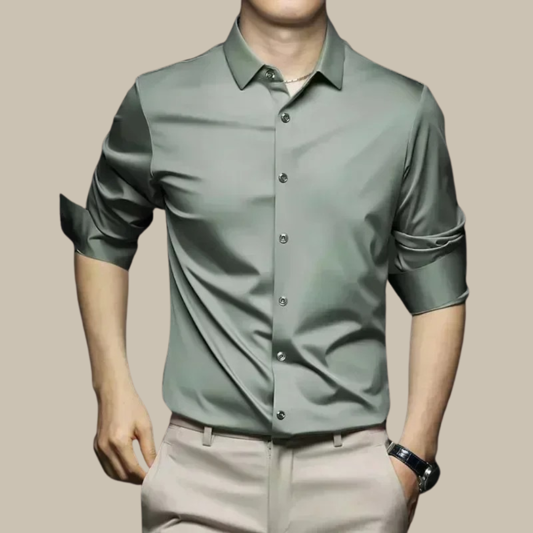 Men's Glossy Smart Casual Button-Up Shirt | Long Sleeve
