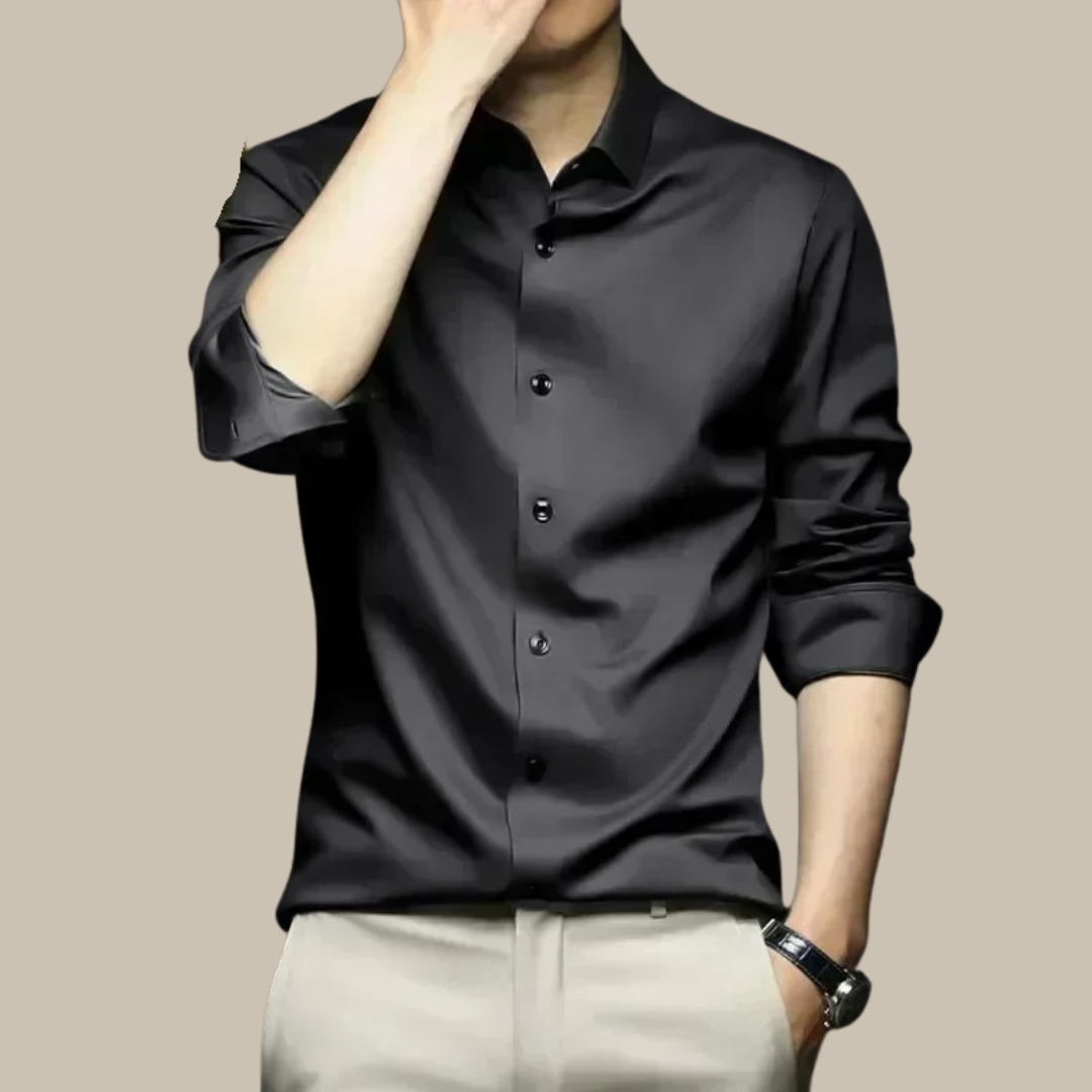 Men's Glossy Smart Casual Button-Up Shirt | Long Sleeve