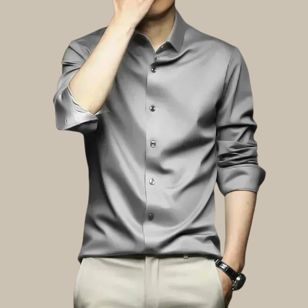 Men's Glossy Smart Casual Button-Up Shirt | Long Sleeve