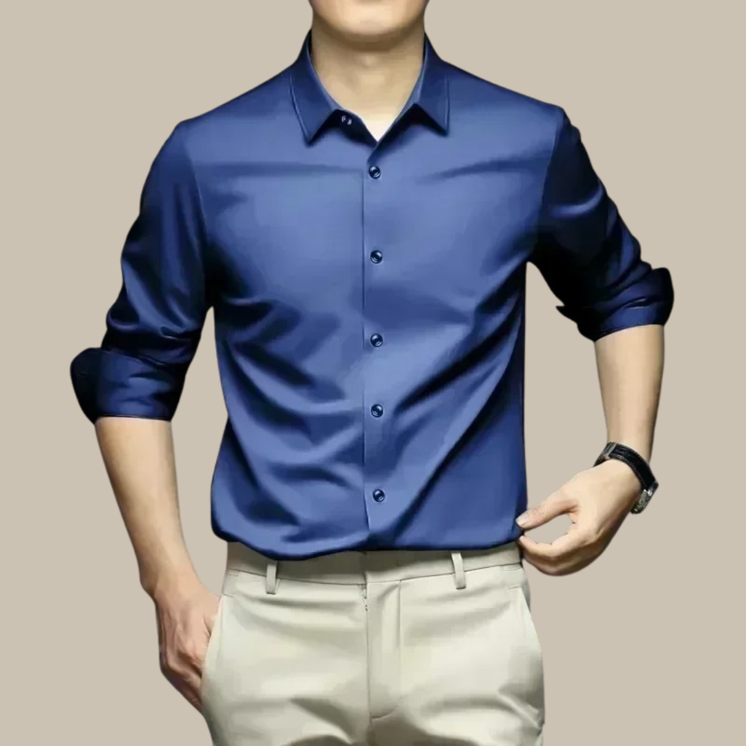 Men's Glossy Smart Casual Button-Up Shirt | Long Sleeve