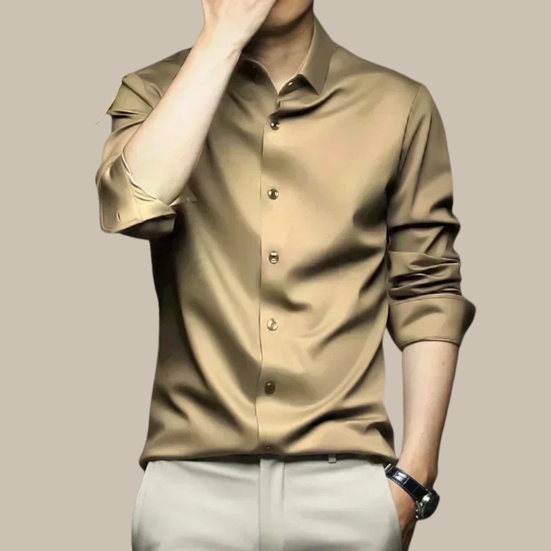 Men's Glossy Smart Casual Button-Up Shirt | Long Sleeve