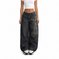 Retro High Street Wide Leg Boyfriend Jeans in Black