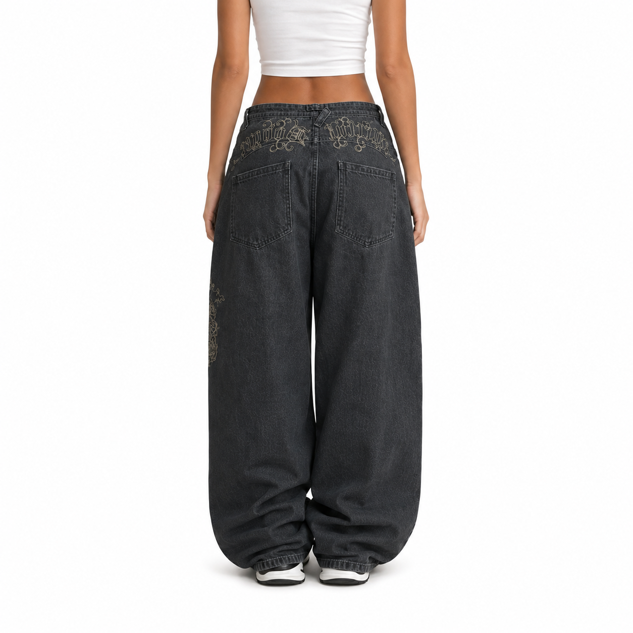 Retro High Street Wide Leg Boyfriend Jeans in Black