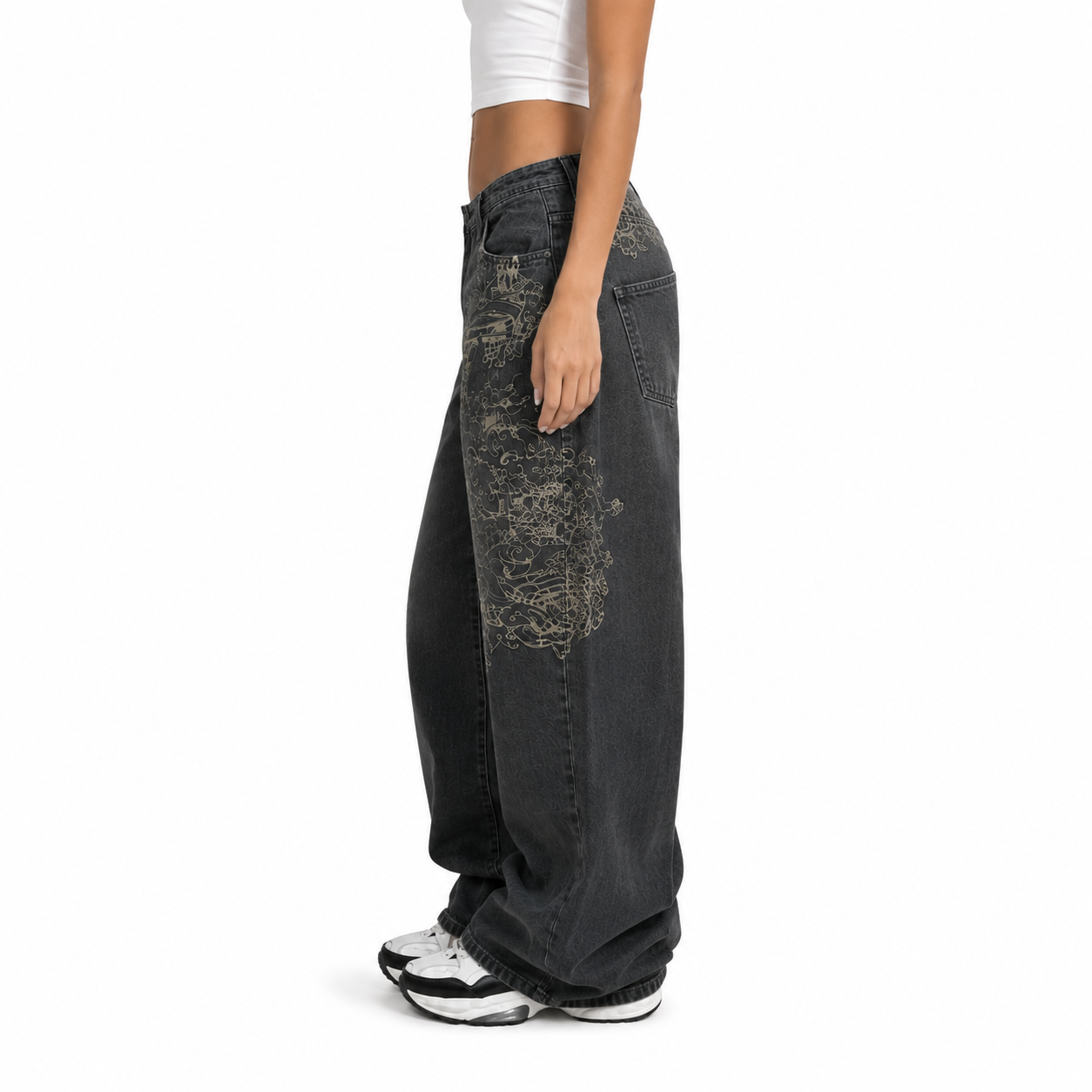 Retro High Street Wide Leg Boyfriend Jeans in Black