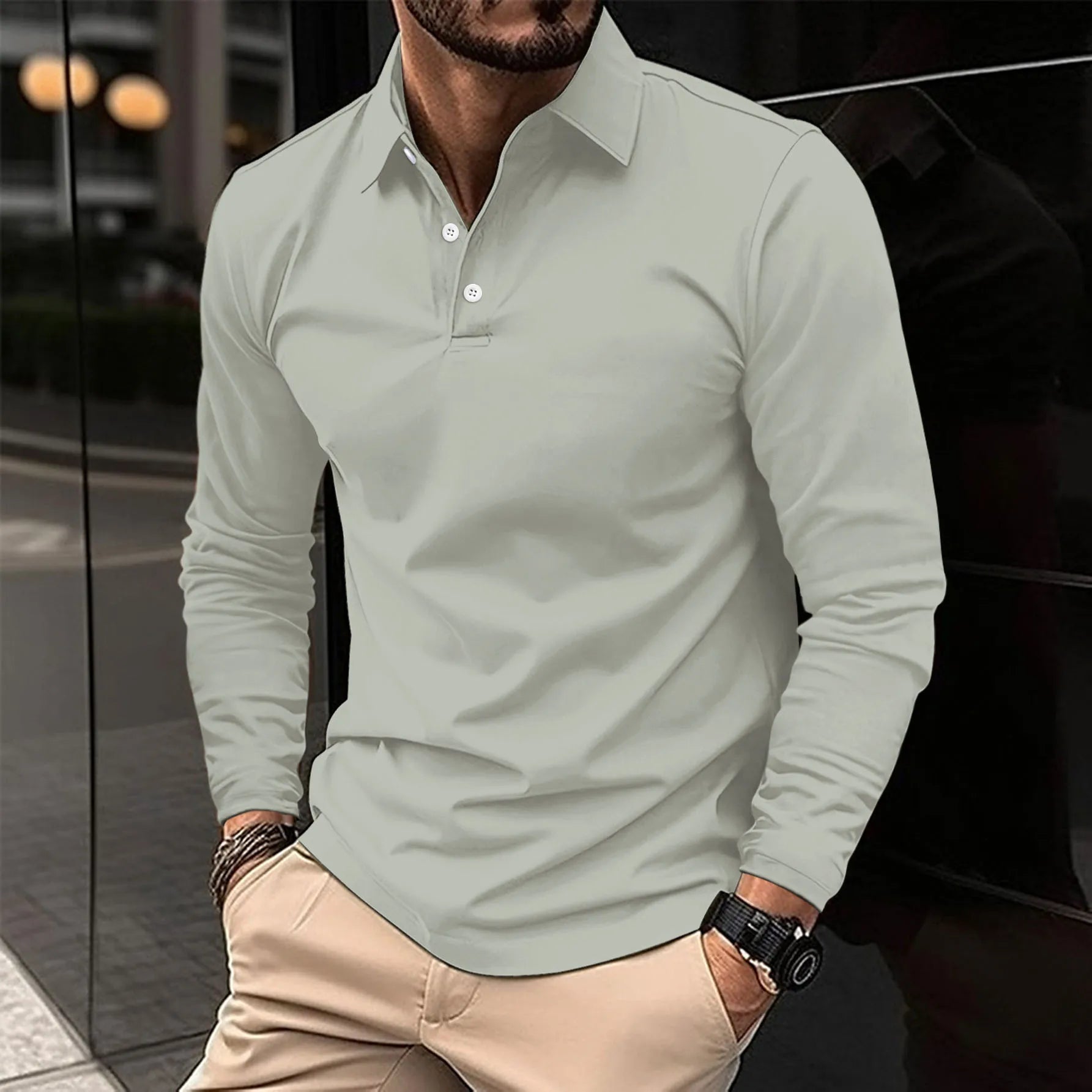 Men's Long Sleeve Polo Shirt | Versatile for Casual and Business Attire