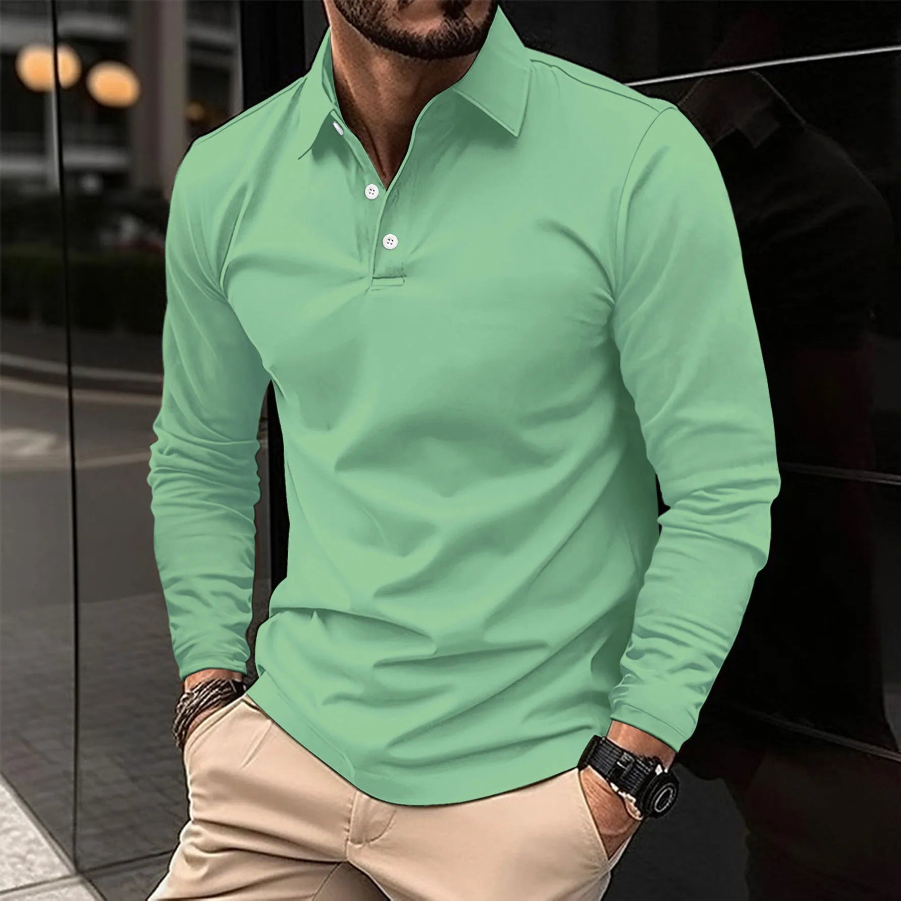 Men's Long Sleeve Polo Shirt | Versatile for Casual and Business Attire