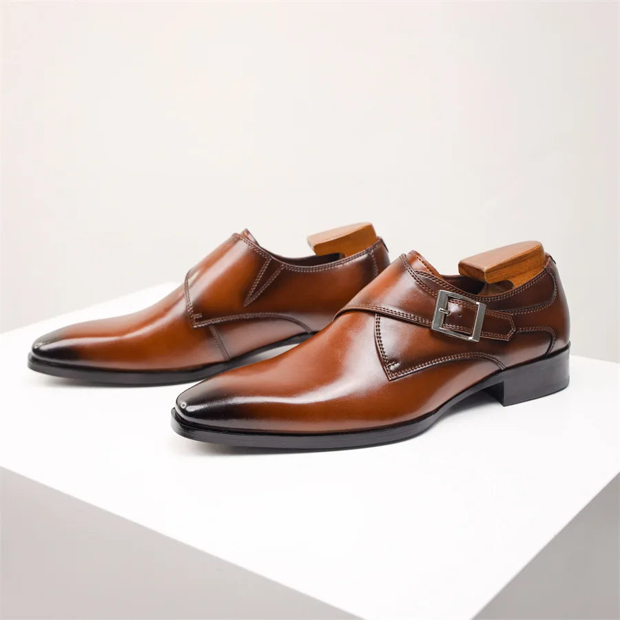 Men's Single Monk Strap Dress Shoes | with Silver Buckle