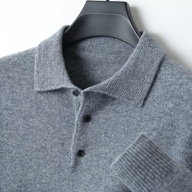 Men's Casual Knitted Polo Sweater | Long Sleeve