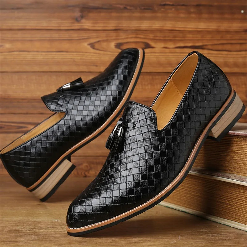 Men’s Formal Checkered Woven Tassel Loafers | Slip-On