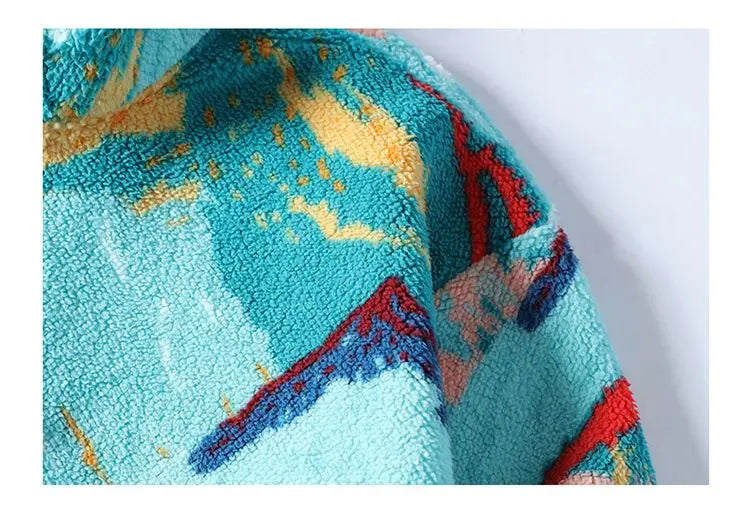 Men's Cozy Abstract Print Outdoor Jacket | Stand-Up Collar
