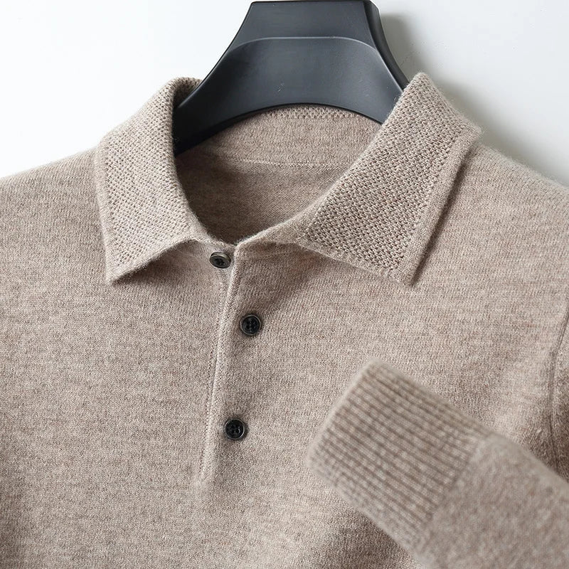 Men's Casual Knitted Polo Sweater | Long Sleeve