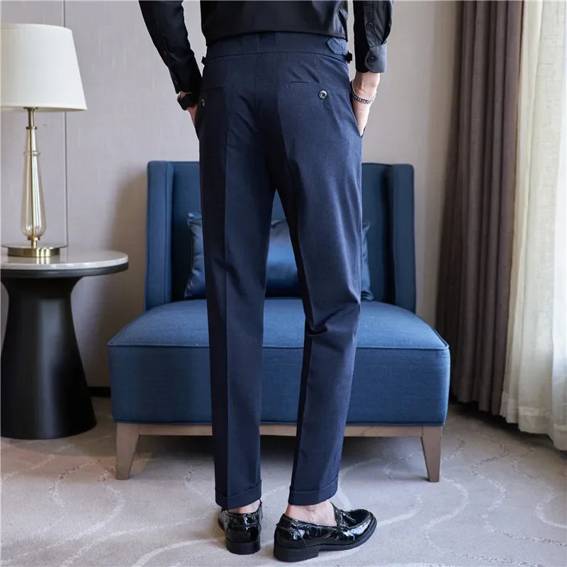 Men's Slim Fit Pleated Formal Pants | High Waisted