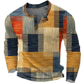 Men's Geometric Patchwork Print Henley Shirt | Long Sleeve