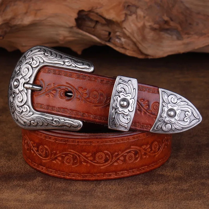 Men's Western Cowboy Belt | with Silver Tone Buckle
