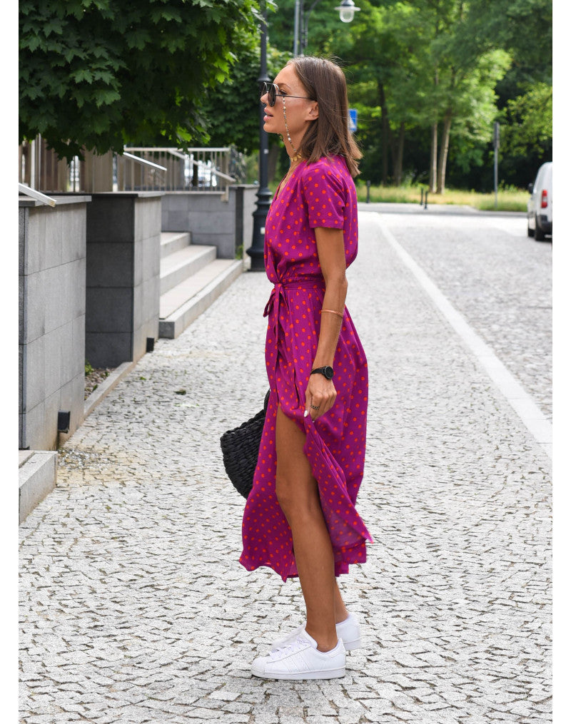 Women's V-Neck Short Sleeve Midi Wrap Dress