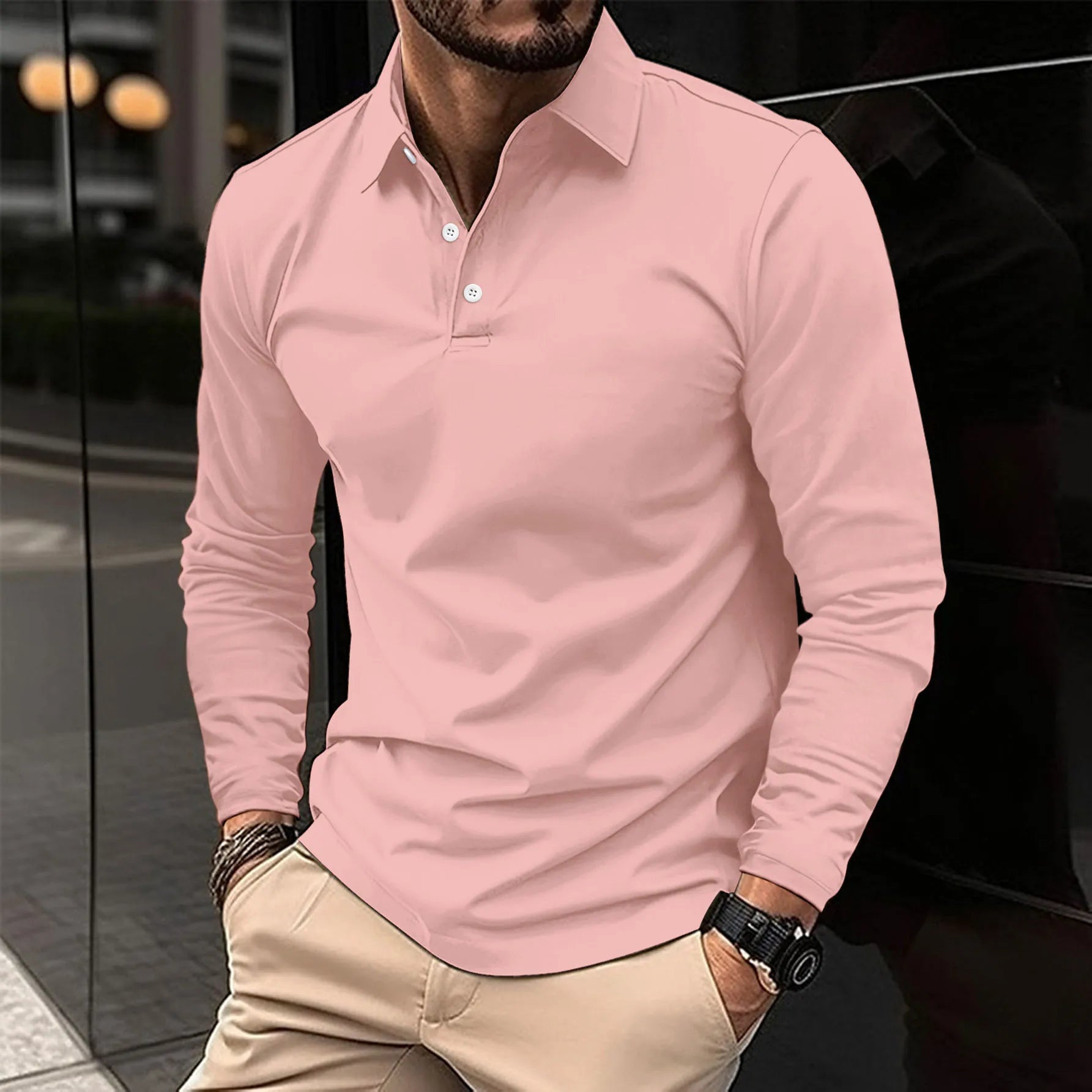 Men's Long Sleeve Polo Shirt | Versatile for Casual and Business Attire