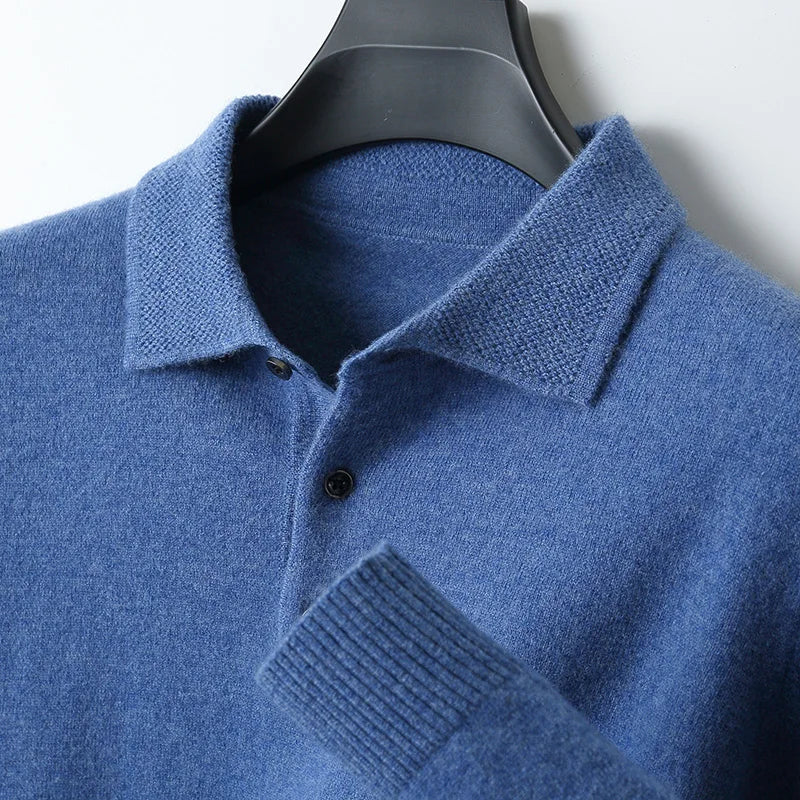 Men's Casual Knitted Polo Sweater | Long Sleeve