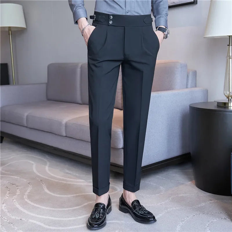 Men's Slim Fit Pleated Formal Pants | High Waisted