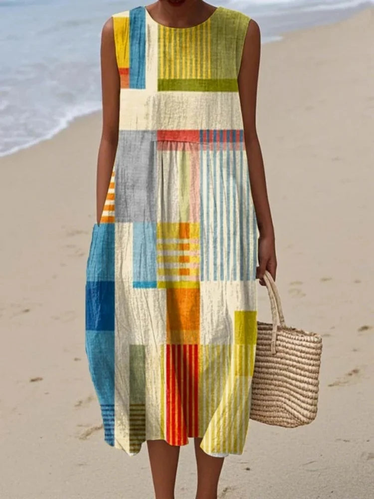 Women's Sleeveless A-line Maxi Dress | with Pockets