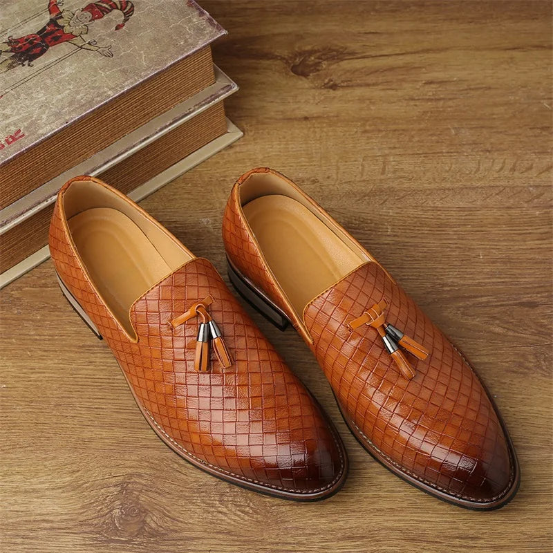 Men’s Formal Checkered Woven Tassel Loafers | Slip-On