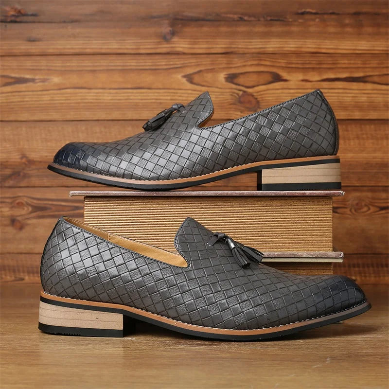 Men’s Formal Checkered Woven Tassel Loafers | Slip-On
