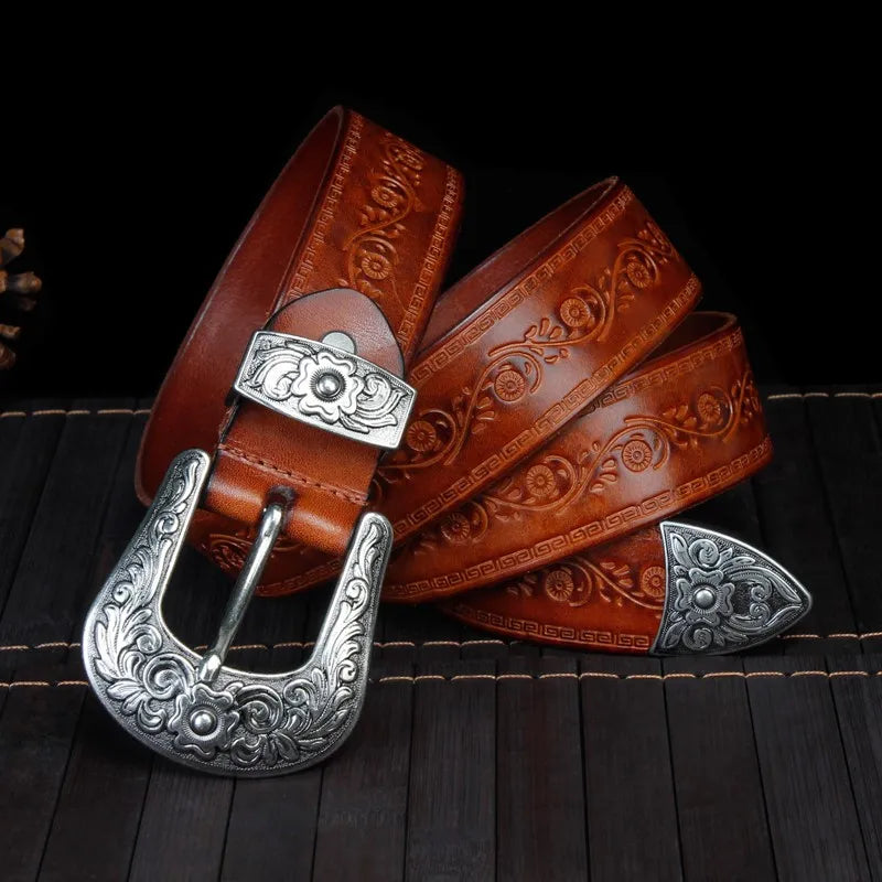 Men's Western Cowboy Belt | with Silver Tone Buckle