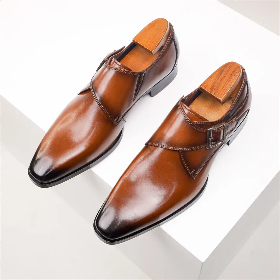 Men's Single Monk Strap Dress Shoes | with Silver Buckle
