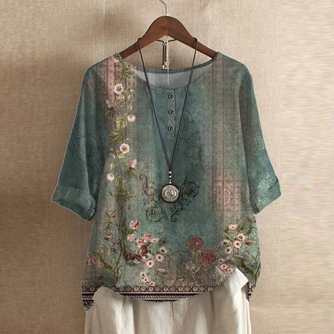 Women's Vintage Casual Crewneck Blouse | Loose Fit