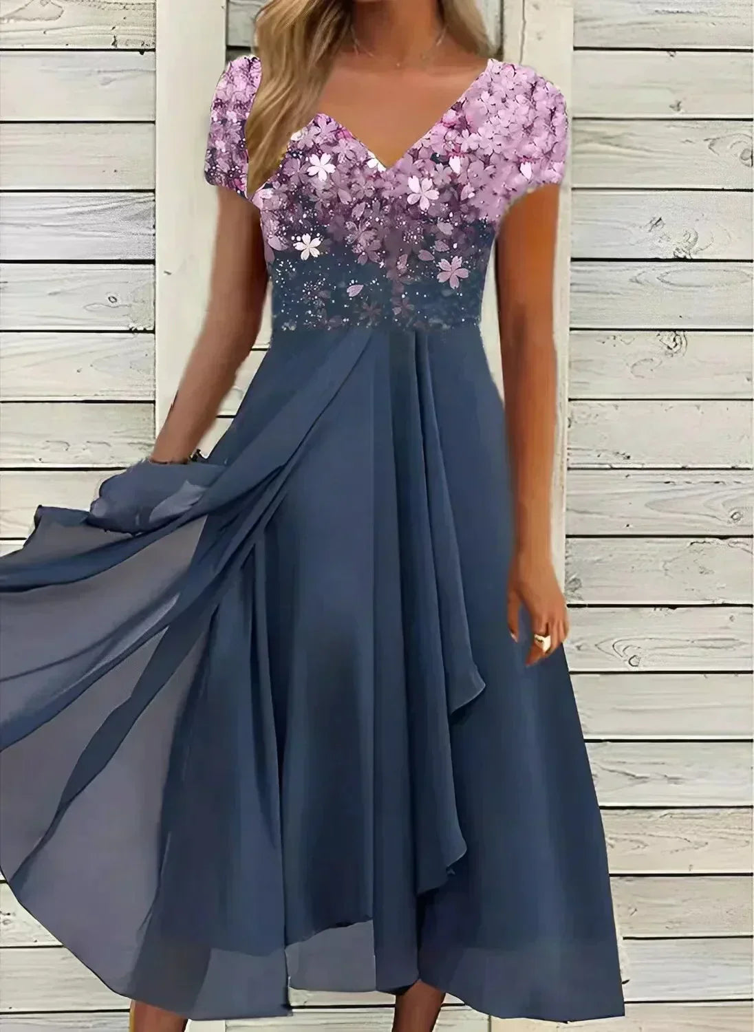 V-Neck Evening Dress for Women | Short Sleeve Style