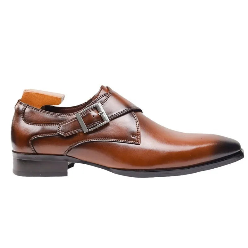 Men's Single Monk Strap Dress Shoes | with Silver Buckle