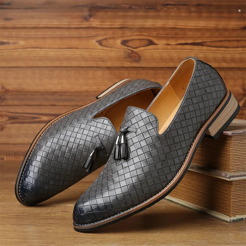 Men’s Formal Checkered Woven Tassel Loafers | Slip-On