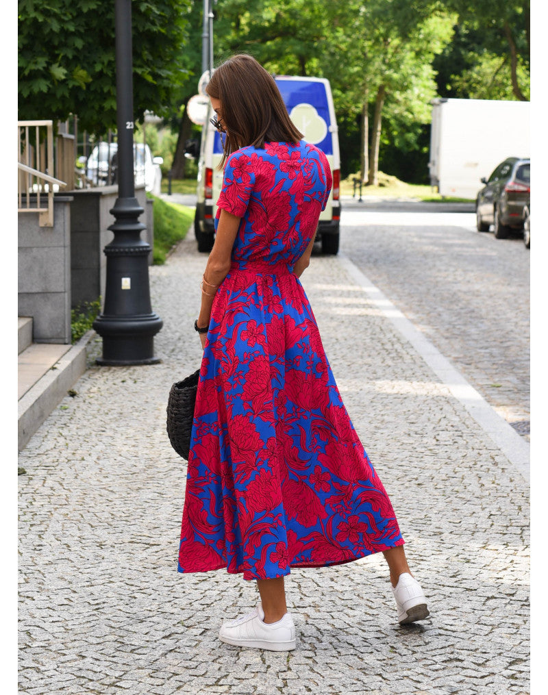 Women's V-Neck Short Sleeve Midi Wrap Dress