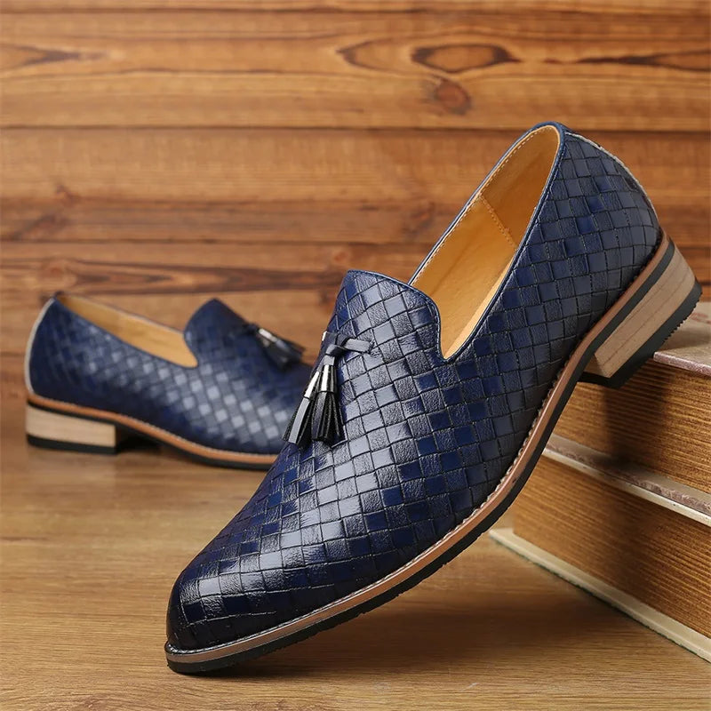 Men’s Formal Checkered Woven Tassel Loafers | Slip-On