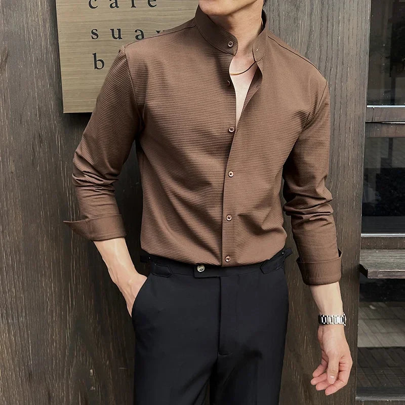 Men's Mandarin Collar Dress Shirt | Long Sleeve