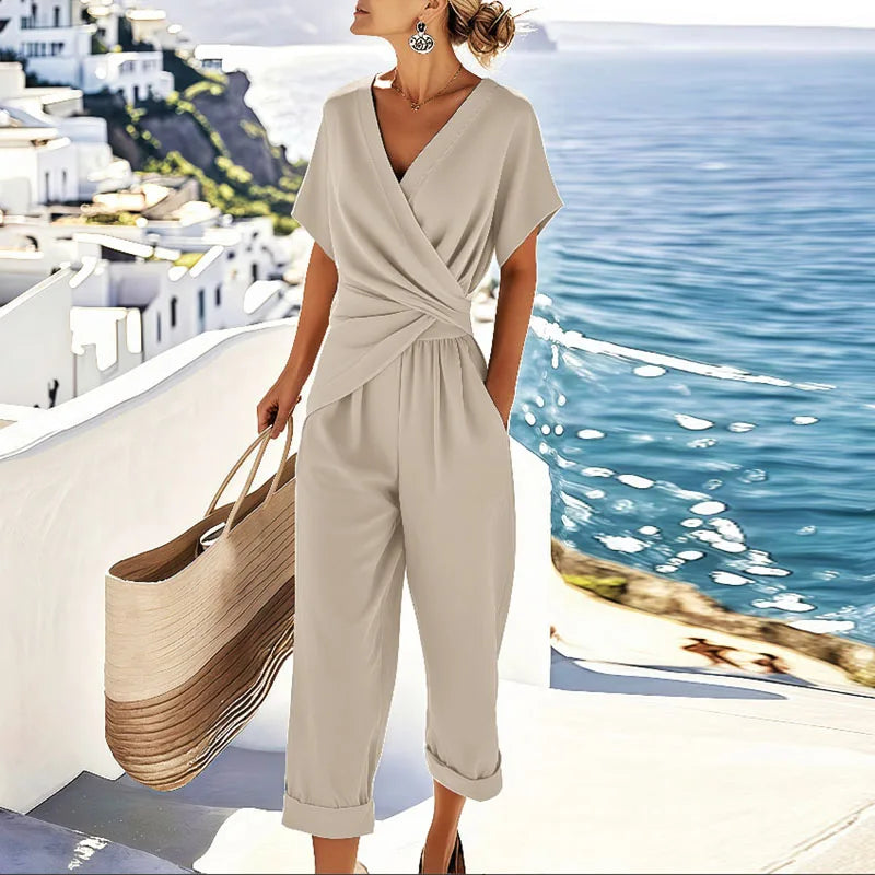Women's V-Neck Wrap Front Top and Wide Leg Pants | Two-Piece Set