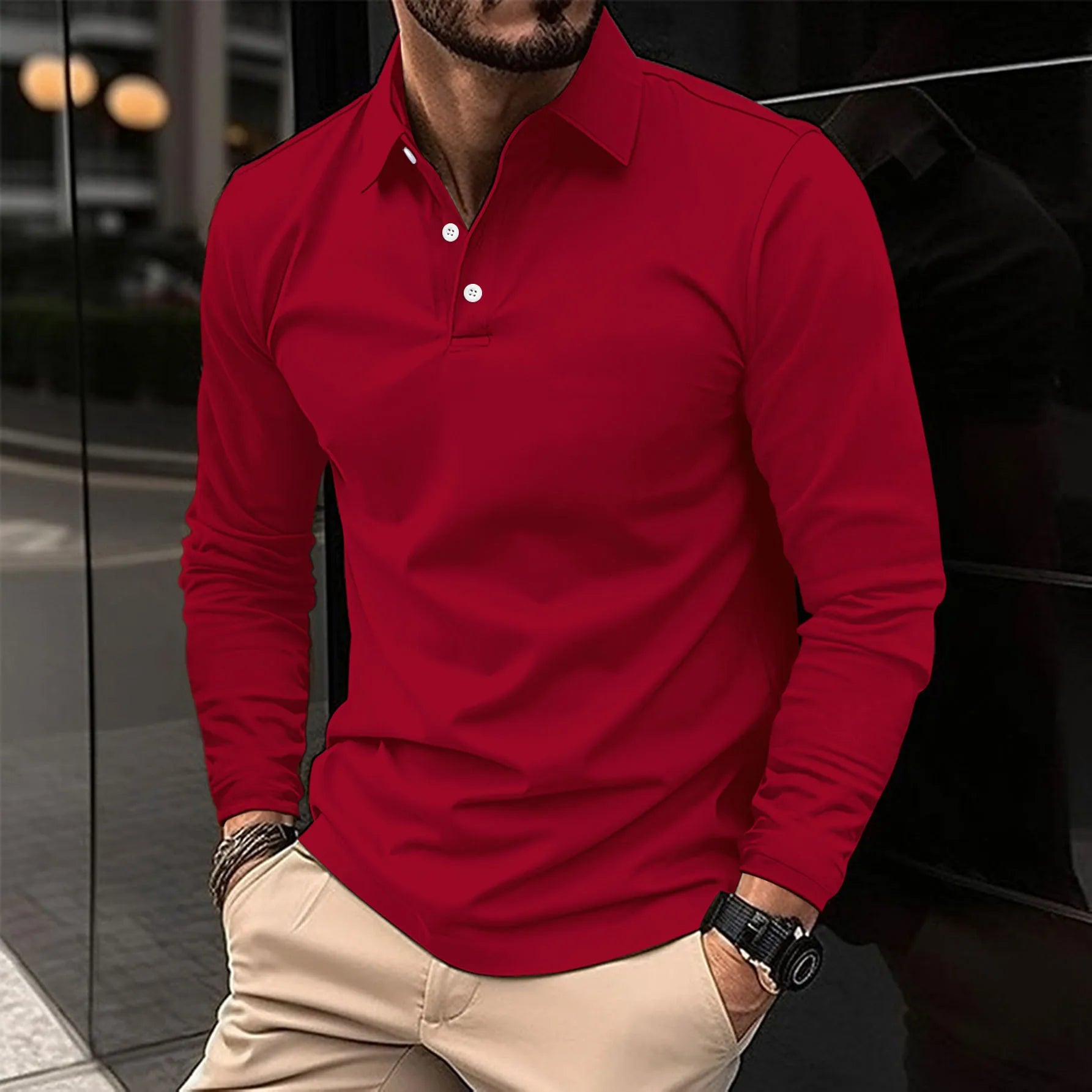 Men's Long Sleeve Polo Shirt | Versatile for Casual and Business Attire