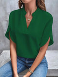 Loose Fit Women's V-Neck Short Sleeve Blouse