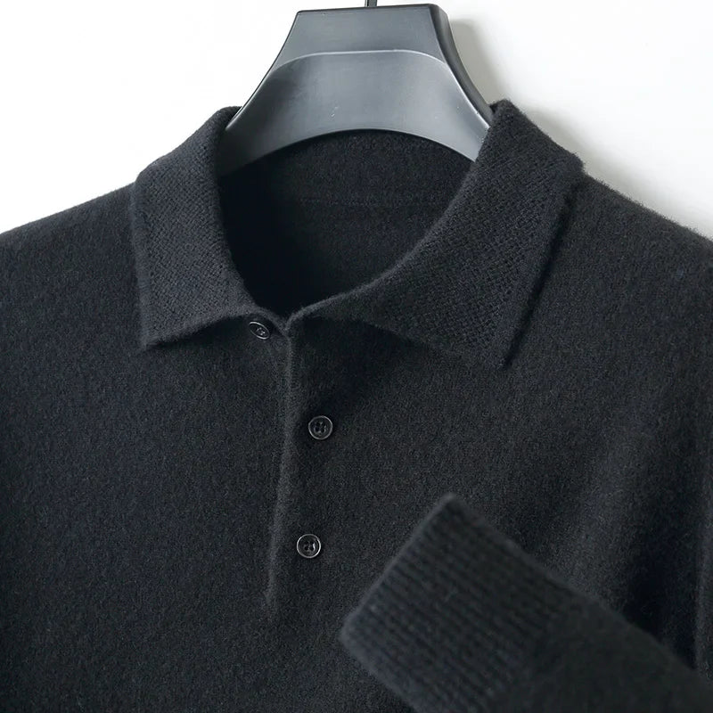 Men's Casual Knitted Polo Sweater | Long Sleeve