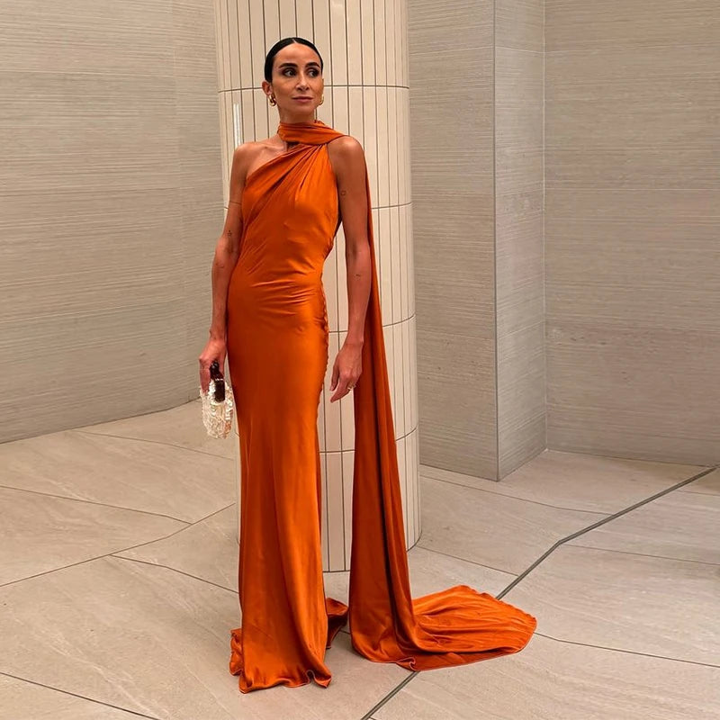 Satin Maxi Dress with Side Slit for Women - Anastasia