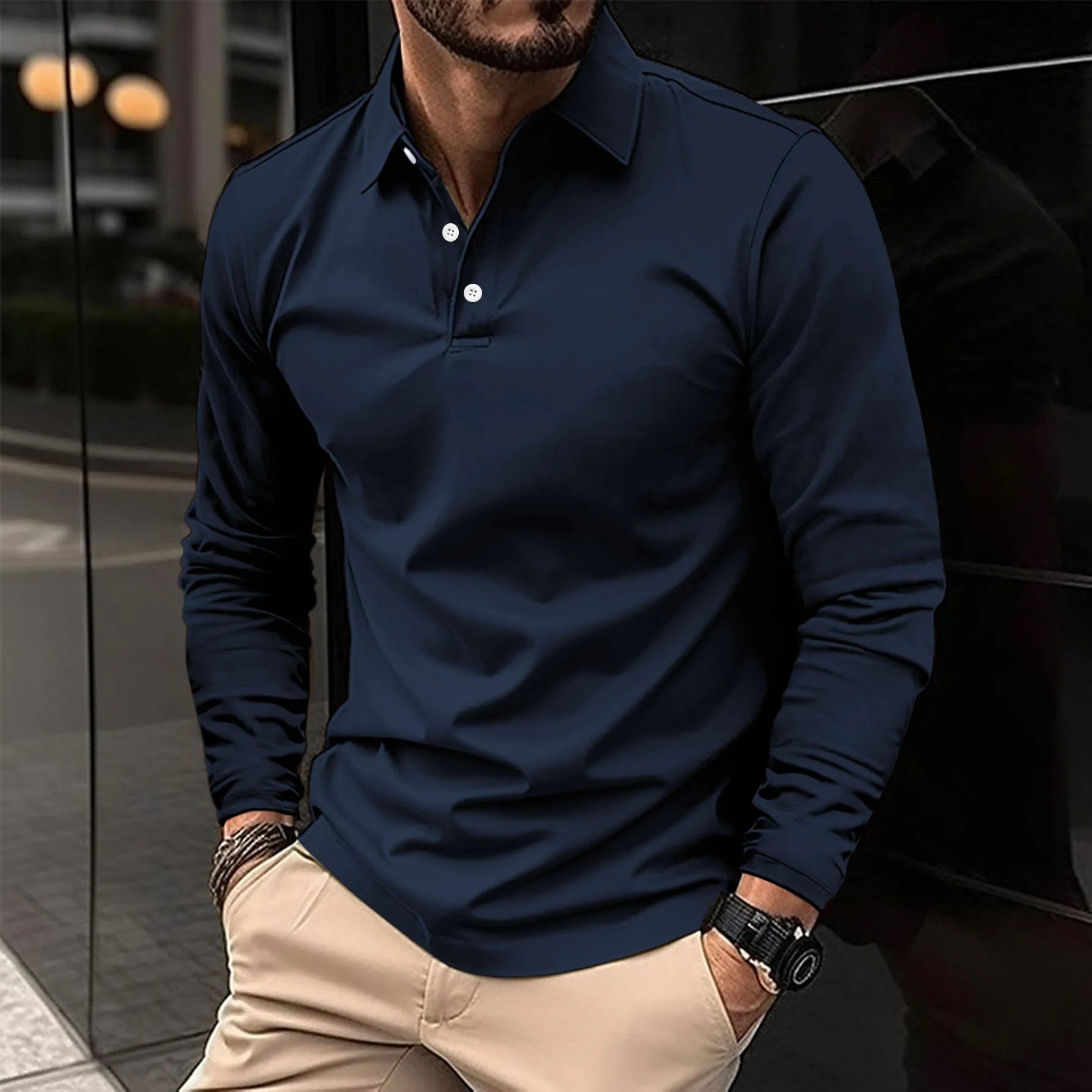 Men's Long Sleeve Polo Shirt | Versatile for Casual and Business Attire
