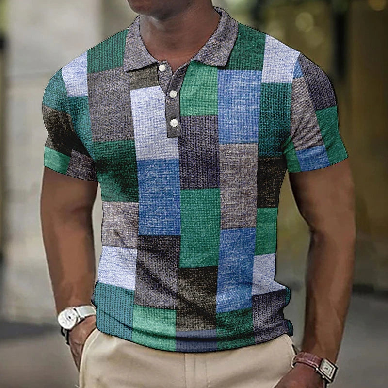 Men's Short Sleeve Color Block Polo Shirt