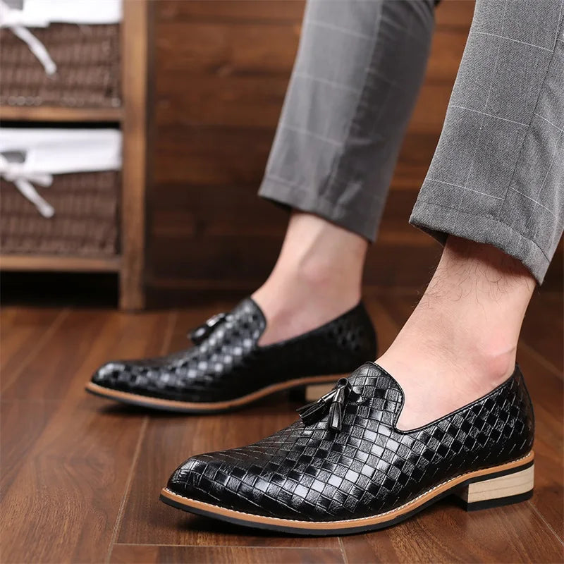 Men’s Formal Checkered Woven Tassel Loafers | Slip-On