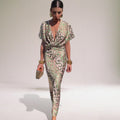 Women's Boho V-Neck Maxi Dress | Knot-Front