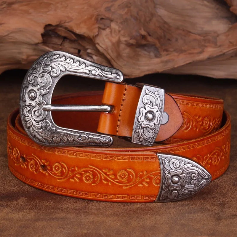 Men's Western Cowboy Belt | with Silver Tone Buckle