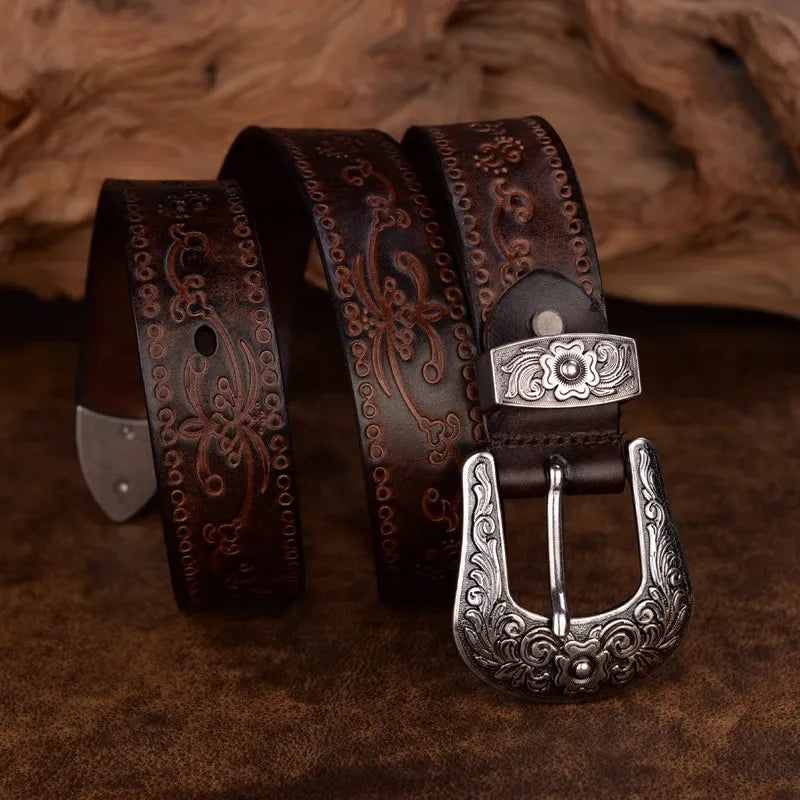 Men's Western Cowboy Belt | with Silver Tone Buckle